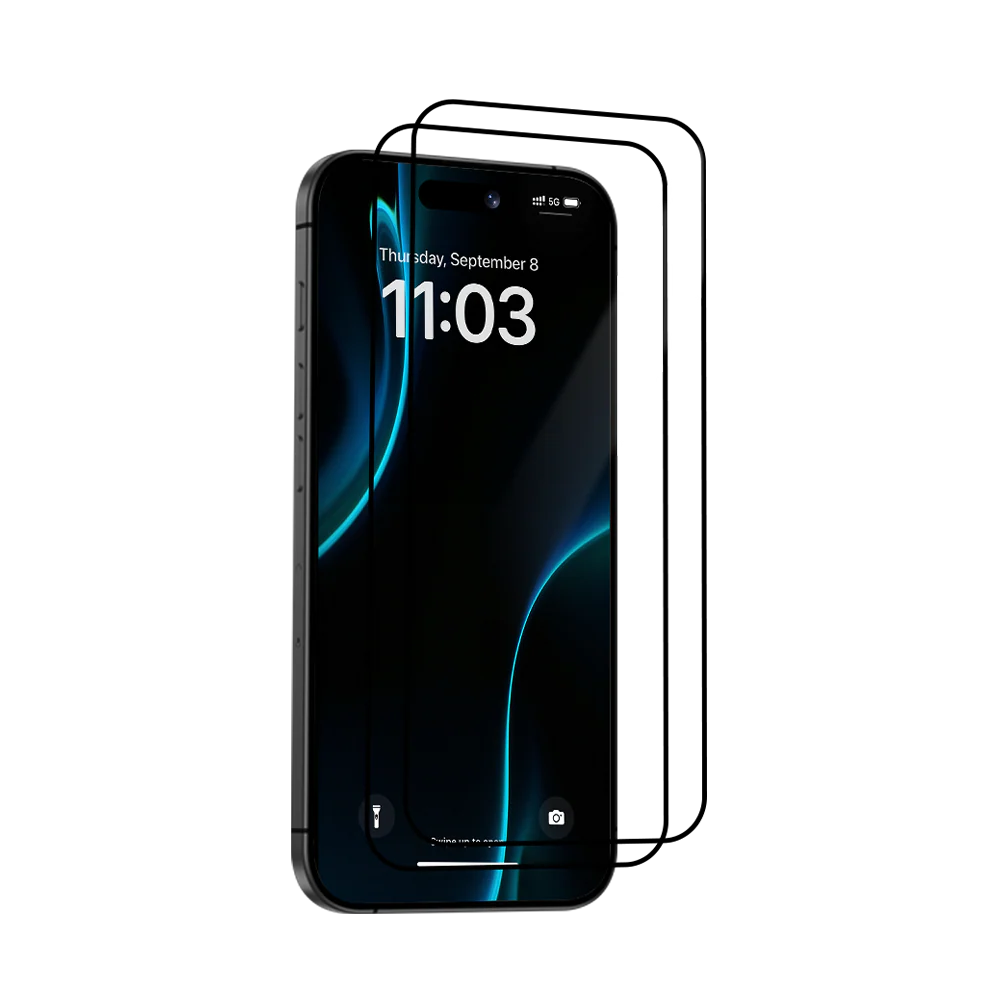 Smartphone with two transparent screen protectors on a white background